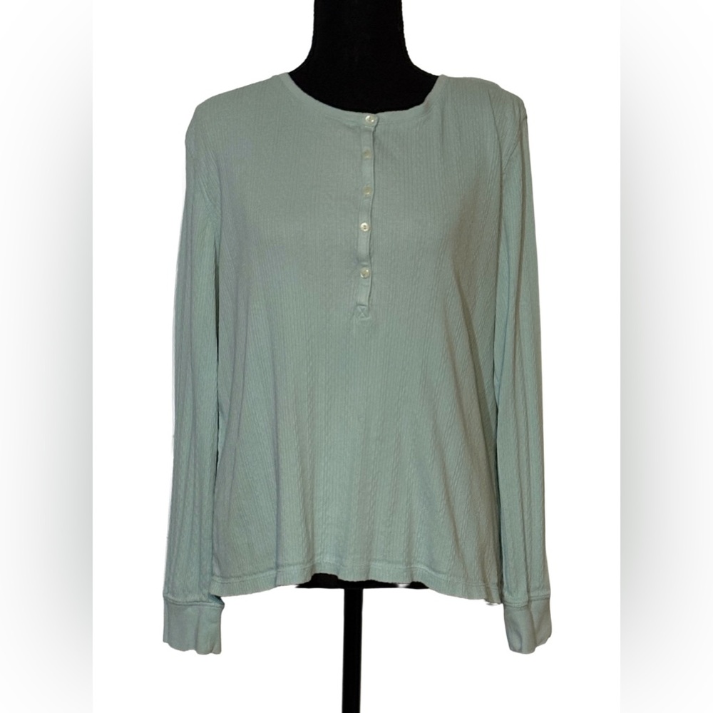 🌿 VTG Y2K L.L. Bean XL Ribbed Cotton Henley • Long Sleeve • Button Front 🌿